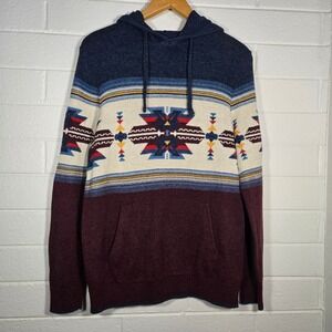 American Eagle Aztec Knit Hoodie Southwestern Pullover Sweater Large
